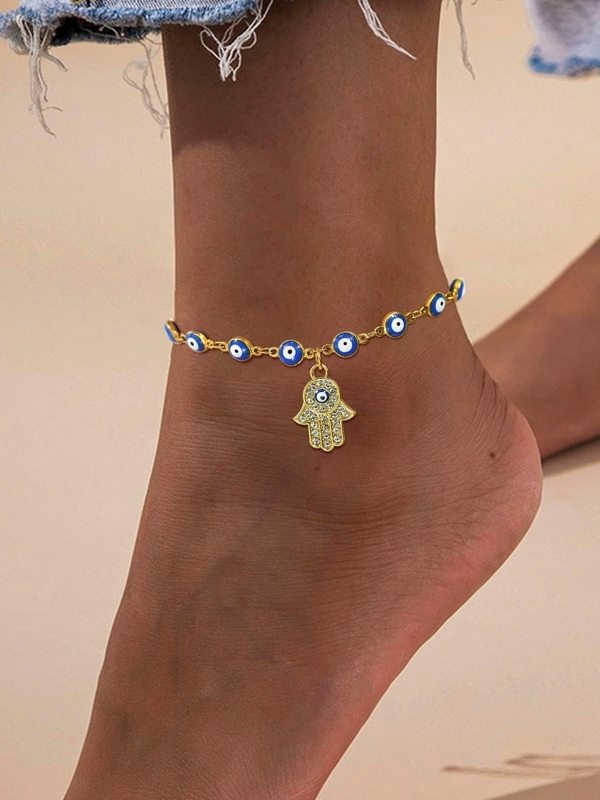 Fatima Hamsa Hand Evil Blue Eye Charm Anklet